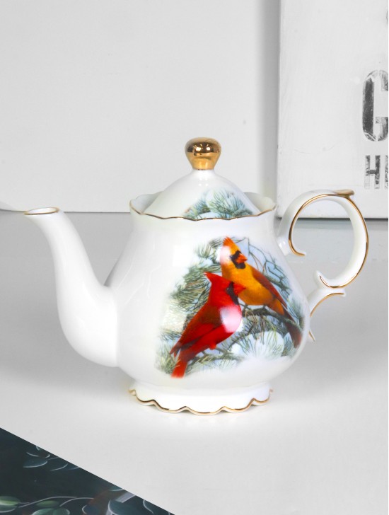 Fine Porcelain Cardinals 1000 ml Tea Pot With Gift Box